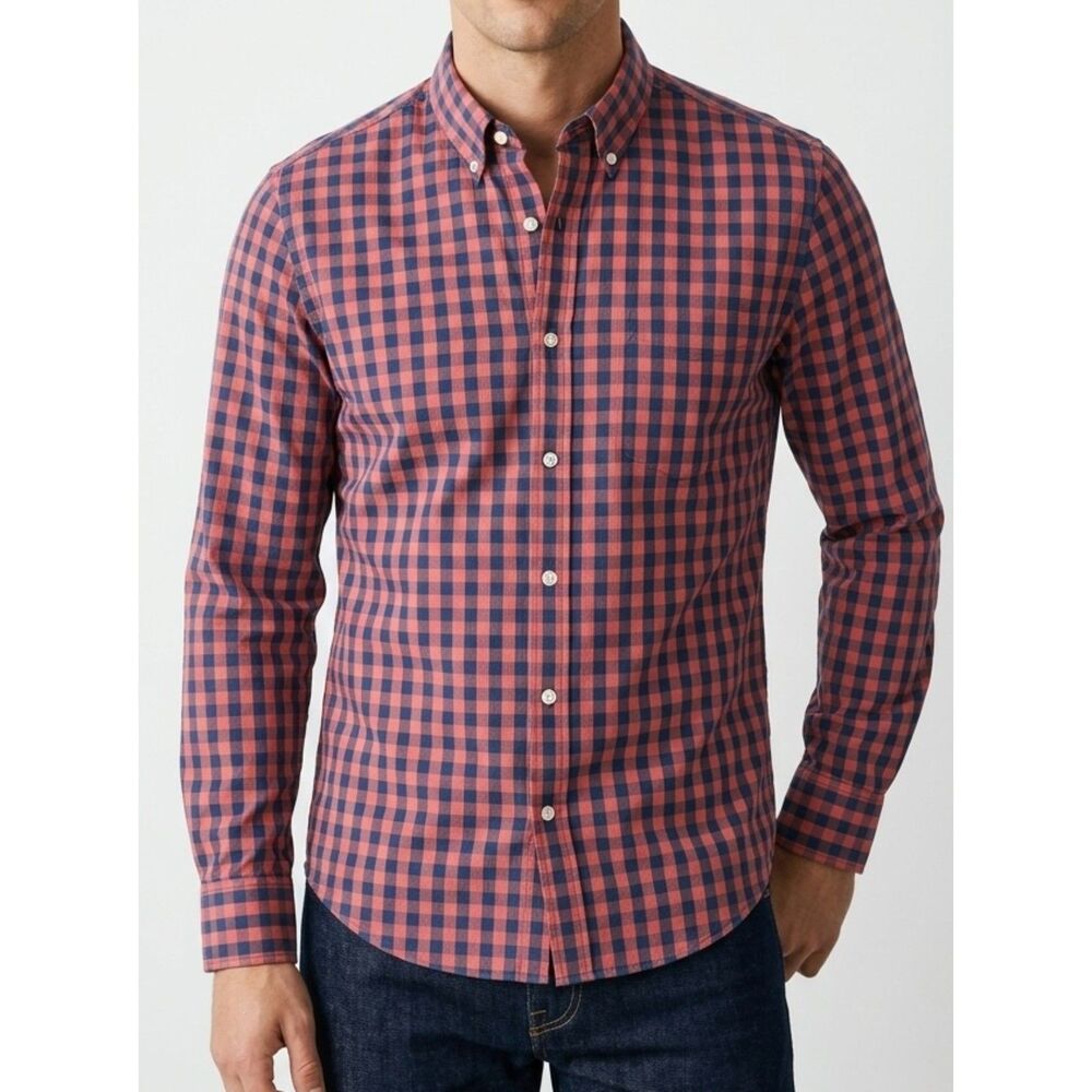 J.Crew Performance Slim Untucked Gingham Shirt Pink Navy Size M Medium
